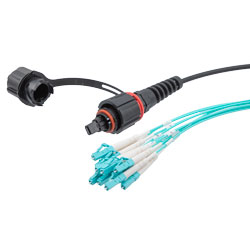 IP68 ODVA 兼容 MPO UPC 母头到 LC UPC 扇出，12 光纤，OM3 5mm LSZH 户外级，5M 光缆组件