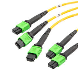 成束聚合/转换光缆，3×无导针MPO8/2×无导针MPO12，9/125μm单模，ONFR护套，黄色，1米